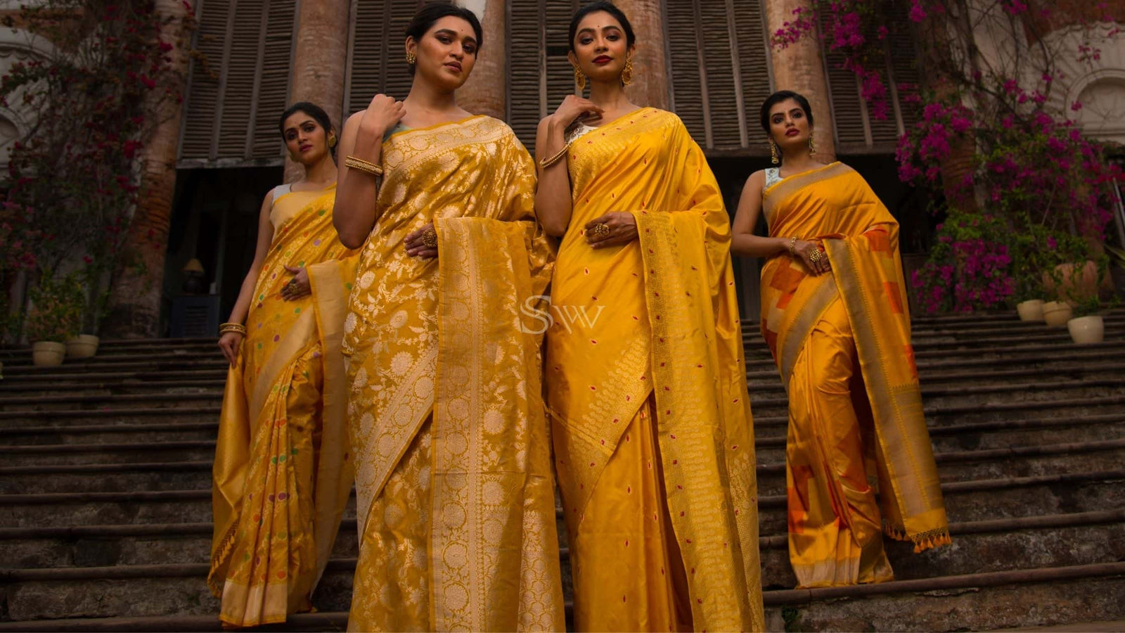yellow banarasi silk saree