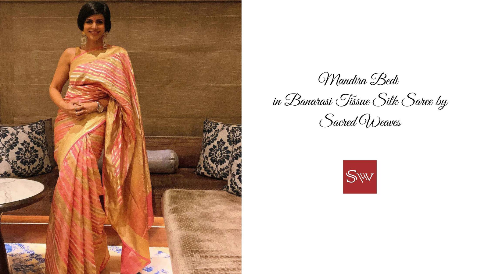 Actor Mandira Bedi Wears Banarasi Silk Sarees by Sacred Weaves