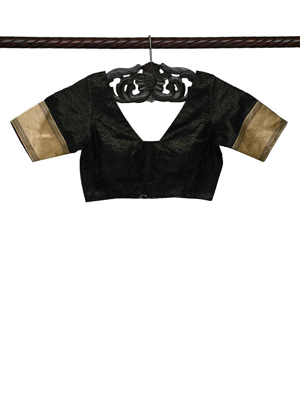Black Satin Tissue Silk Banarasi Ready-Made Blouse - Sacred Weaves