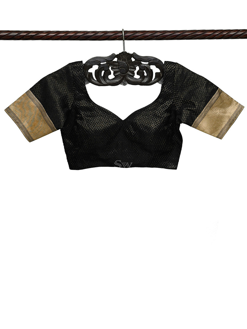 Black Satin Tissue Silk Banarasi Ready-Made Blouse - Sacred Weaves
