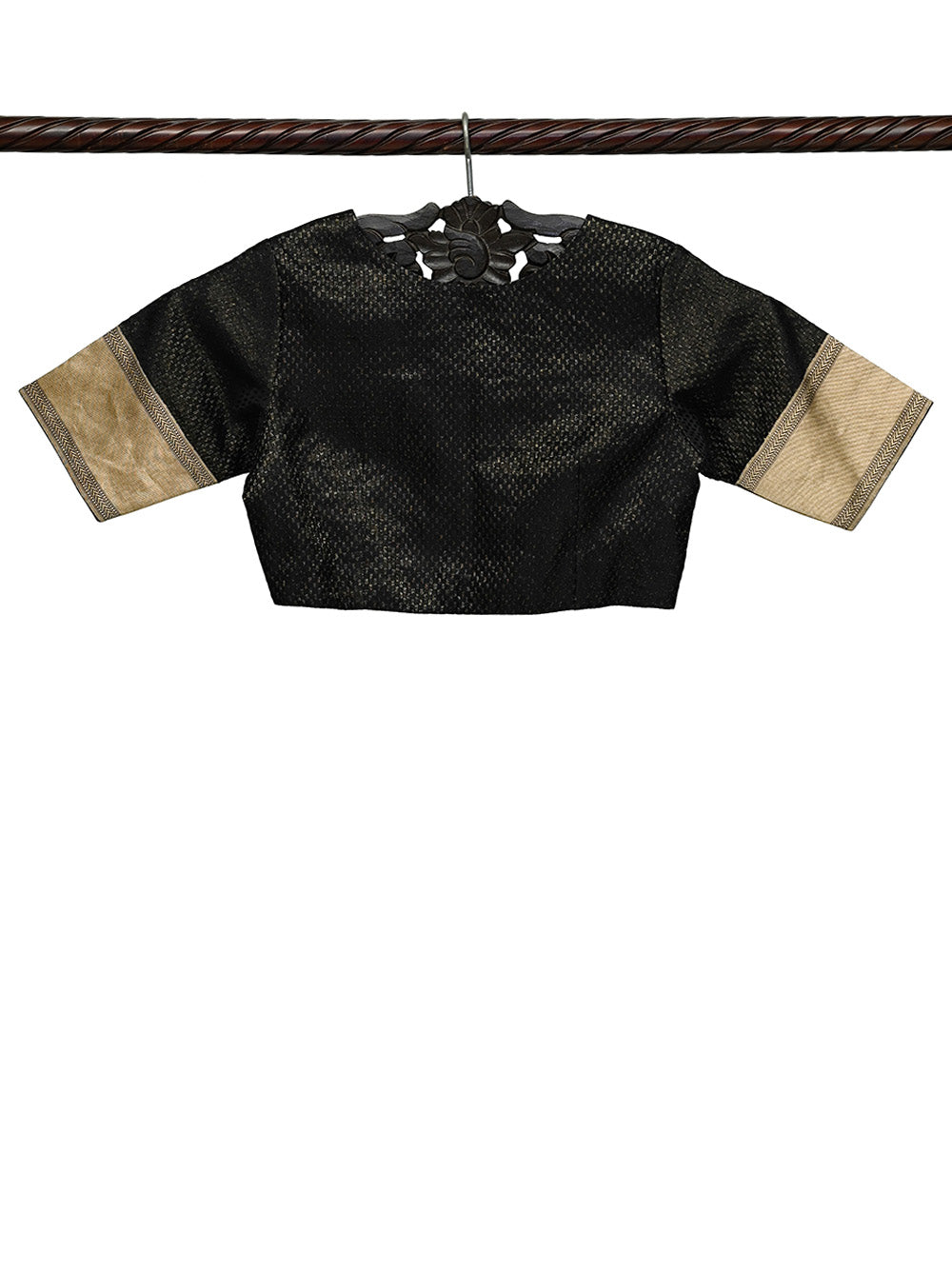 Black Satin Tissue Silk Banarasi Ready-Made Blouse - Sacred Weaves