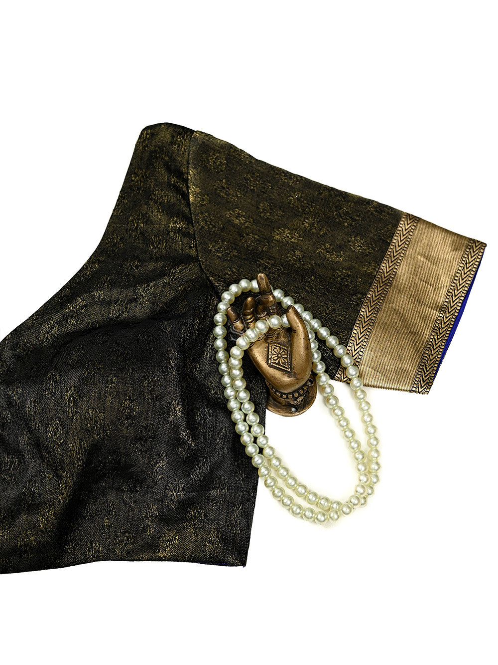 Black Satin Tissue Silk Banarasi Ready-Made Blouse - Sacred Weaves
