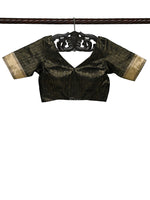 Black Satin Tissue Silk Banarasi Ready-Made Blouse - Sacred Weaves