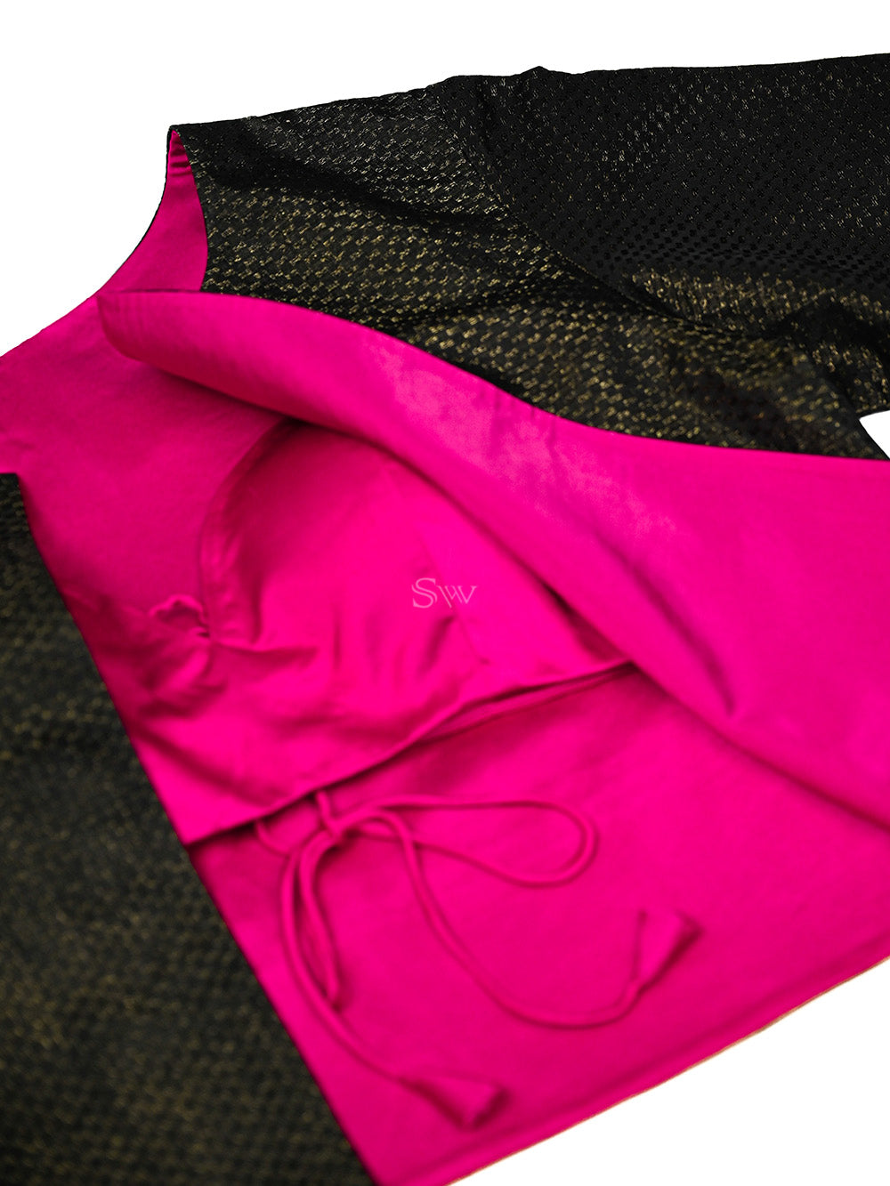 Black Satin Tissue Handloom Banarasi Jacket - Sacred Weaves