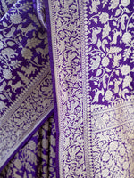 Purple Shikargah Brocade Katan Silk Handloom Banarasi Saree - Sacred Weaves