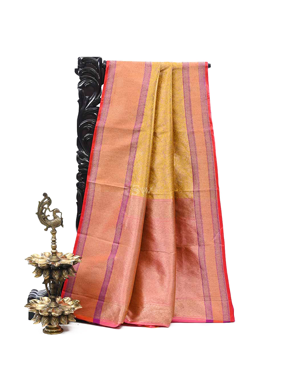 Yellow Katan Silk Shikargah Handloom Banarasi Saree - Sacred Weaves