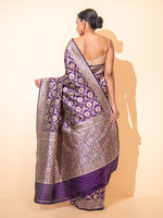 Dark Purple Meenakari Uppada Katan Silk Handloom Banarasi Saree - Sacred Weaves