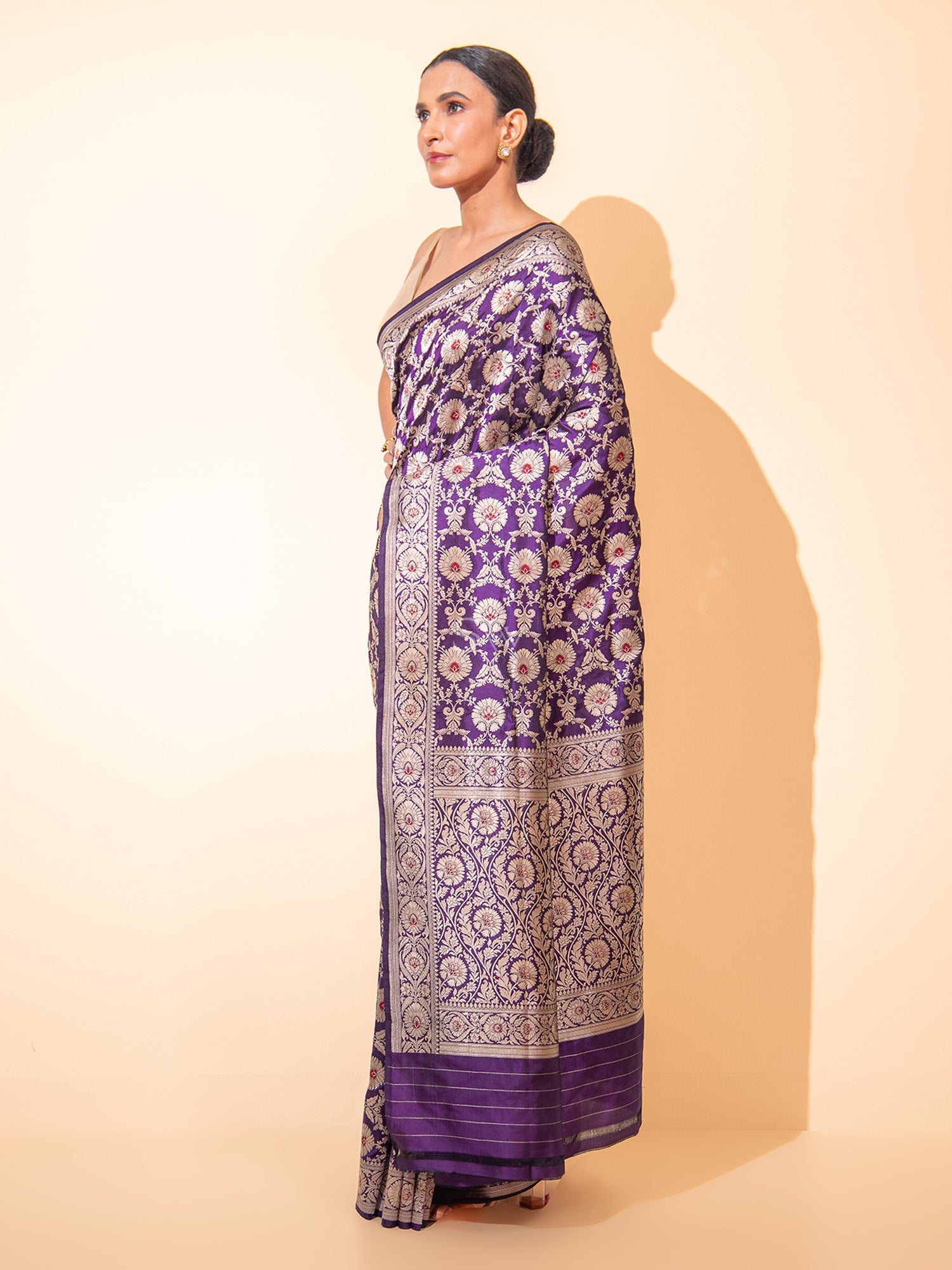 Dark Purple Meenakari Uppada Katan Silk Handloom Banarasi Saree - Sacred Weaves