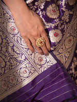 Dark Purple Meenakari Uppada Katan Silk Handloom Banarasi Saree - Sacred Weaves