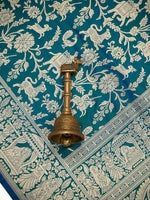 Teal Green Shikargah Katan Silk Handloom Banarasi Saree - Sacred Weaves