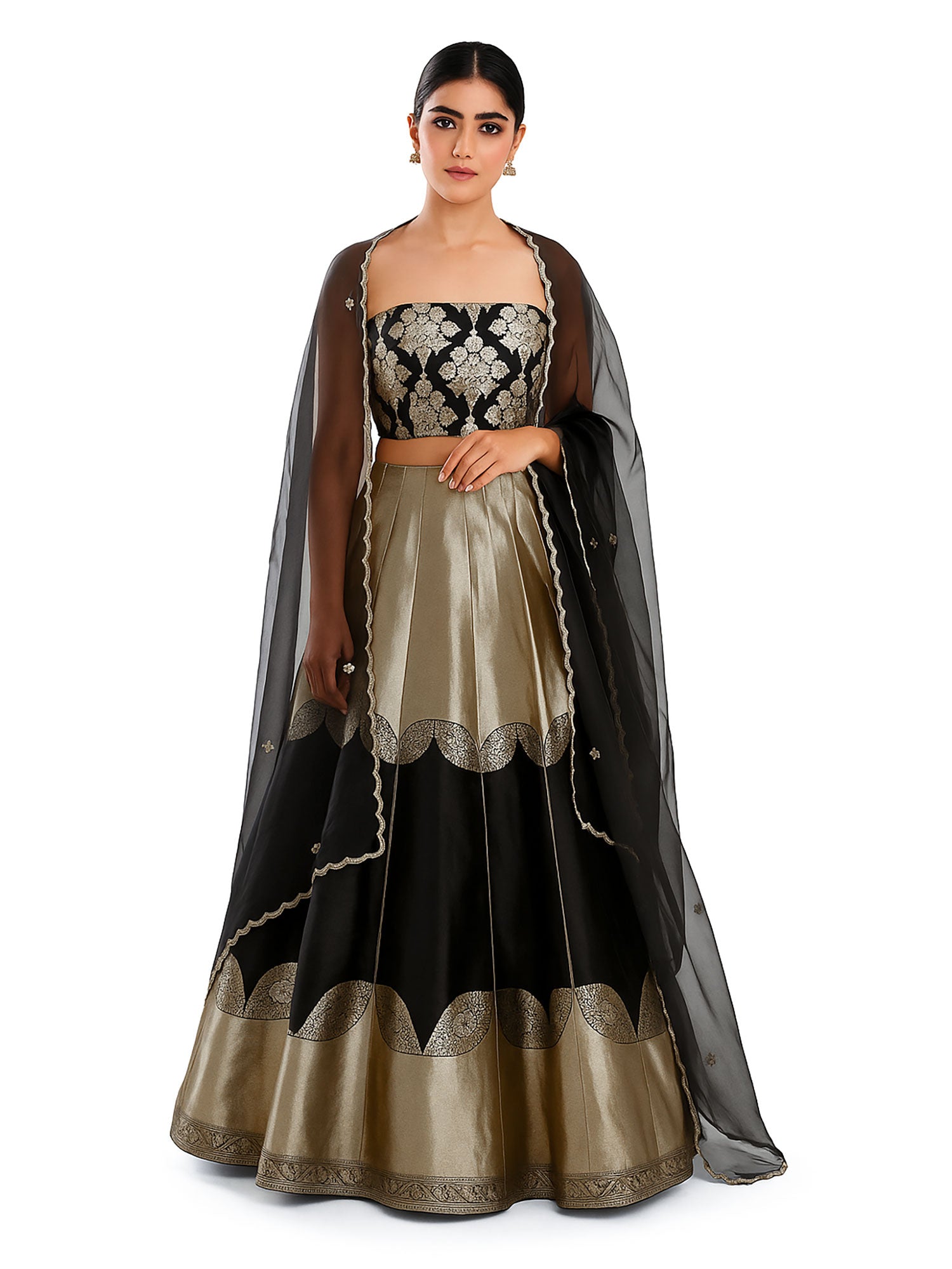 Black Silk Handloom Banarasi Lehenga - Sacred Weaves