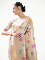 Beige Meenakari Brocade Handloom Banarasi Saree - Sacred Weaves