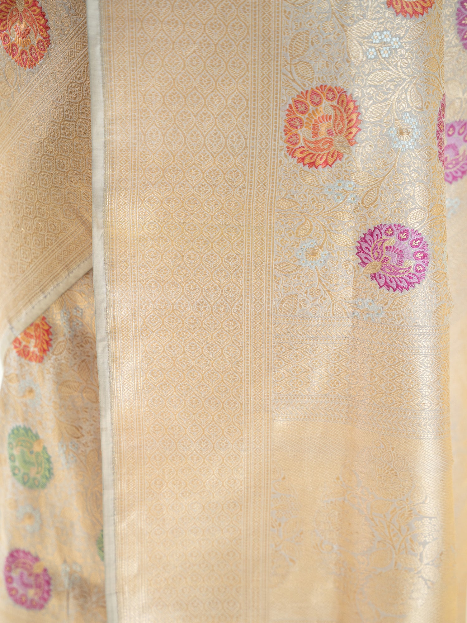 Beige Meenakari Brocade Handloom Banarasi Saree - Sacred Weaves
