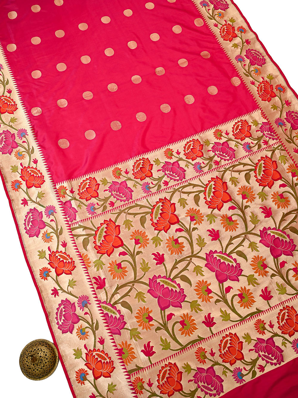 Pink Red Boota Paithani Katan Silk Handloom Banarasi Saree - Sacred Weaves