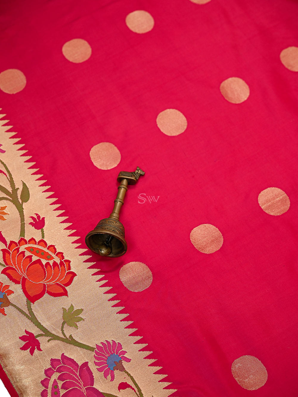 Pink Red Boota Paithani Katan Silk Handloom Banarasi Saree - Sacred Weaves