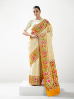 Cream Booti Paithani Katan Silk Handloom Banarasi Saree - Sacred Weaves
