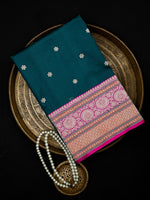 Teal Green Booti Konia Tussar Silk Handloom Banarasi Saree - Sacred Weaves