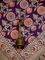Dark Purple Meenakari Uppada Katan Silk Handloom Banarasi Saree - Sacred Weaves