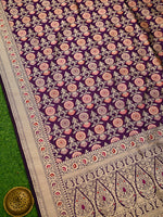 Dark Purple Meenakari Uppada Katan Silk Handloom Banarasi Saree - Sacred Weaves