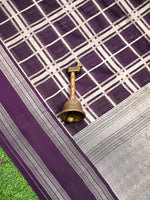 Purple Check Silk Handloom Banarasi Saree