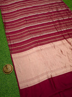 Dark Magenta Stripe Silk Handloom Banarasi Saree