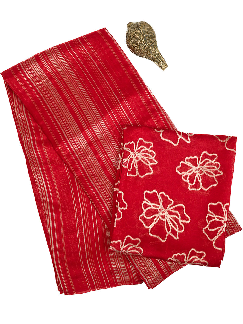 Dark Red Stripe Silk Handloom Banarasi Saree