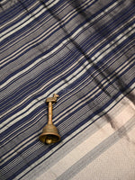 Navy Blue Stripe Silk Handloom Banarasi Saree
