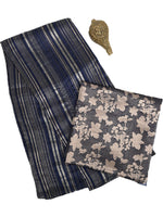 Navy Blue Stripe Silk Handloom Banarasi Saree