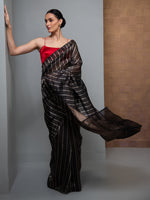 Black Stripe Silk Handloom Banarasi Saree