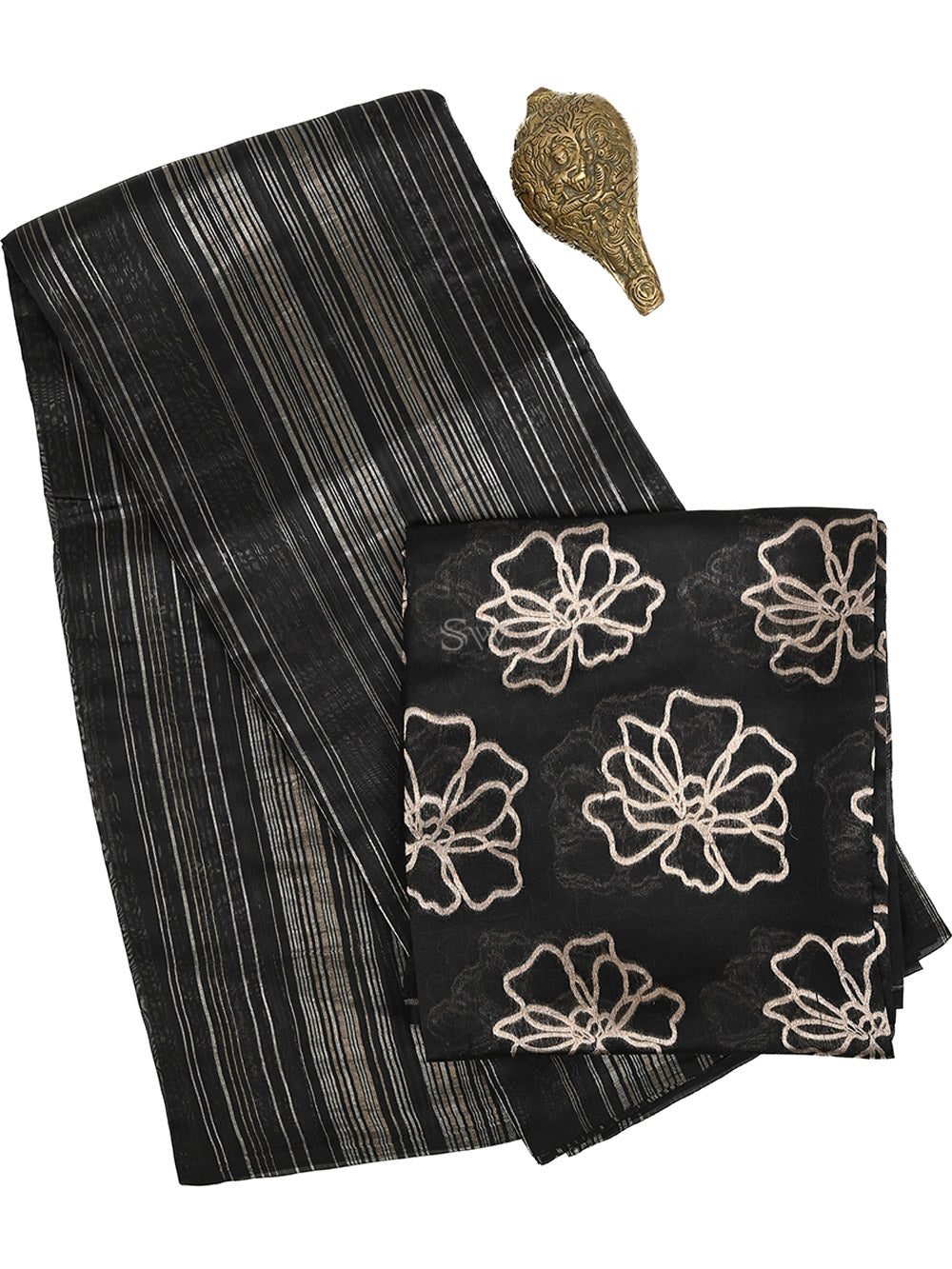 Black Stripe Silk Handloom Banarasi Saree