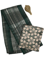 Bottle Green Stripe Silk Handloom Banarasi Saree