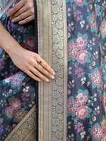 Blue Meenakari Katan Silk Handloom Banarasi Saree - Sacred Weaves