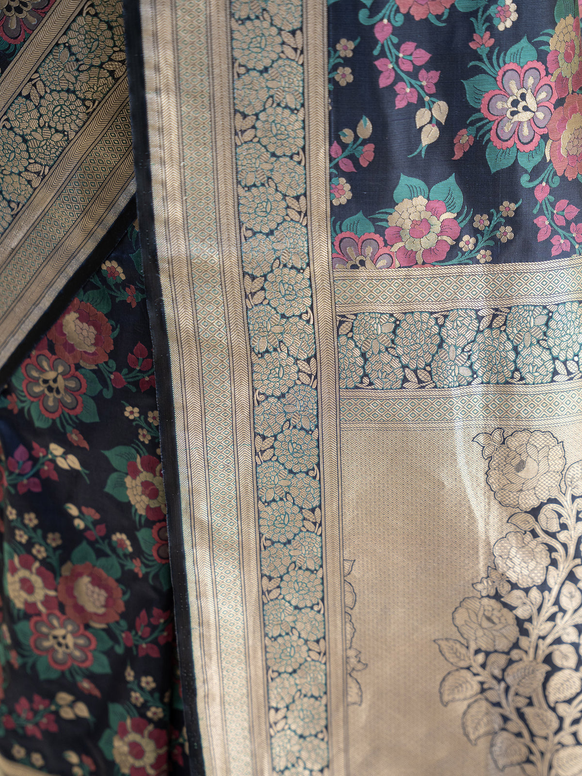 Blue Meenakari Katan Silk Handloom Banarasi Saree - Sacred Weaves