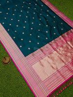 Teal Green Booti Tussar Silk Handloom Banarasi Saree