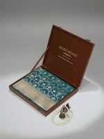 Teal Blue Jaal Uppada Katan Silk Handloom Banarasi Saree