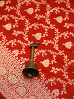 Red Jaal Uppada Katan Silk Handloom Banarasi Saree - Sacred Weaves