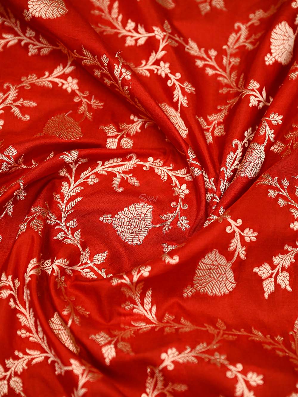 Red Jaal Uppada Katan Silk Handloom Banarasi Saree - Sacred Weaves