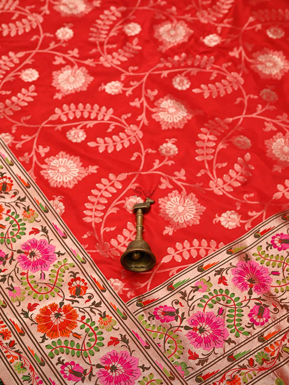 Red Paithani Katan Silk Handloom Banarasi Saree - Sacred Weaves
