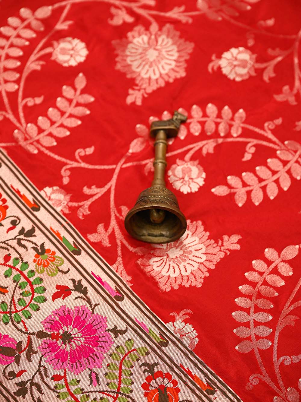 Red Paithani Katan Silk Handloom Banarasi Saree - Sacred Weaves
