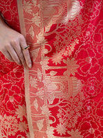 Red Jaal Katan Silk Handloom Banarasi Saree - Sacred Weaves