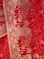 Red Jaal Katan Silk Handloom Banarasi Saree - Sacred Weaves