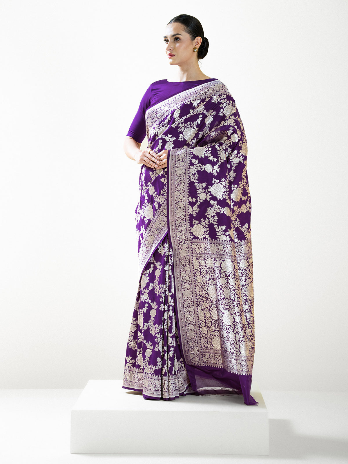 Dark Purple Jaal Katan Silk Handloom Banarasi Saree - Sacred Weaves