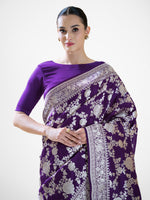 Dark Purple Jaal Katan Silk Handloom Banarasi Saree - Sacred Weaves