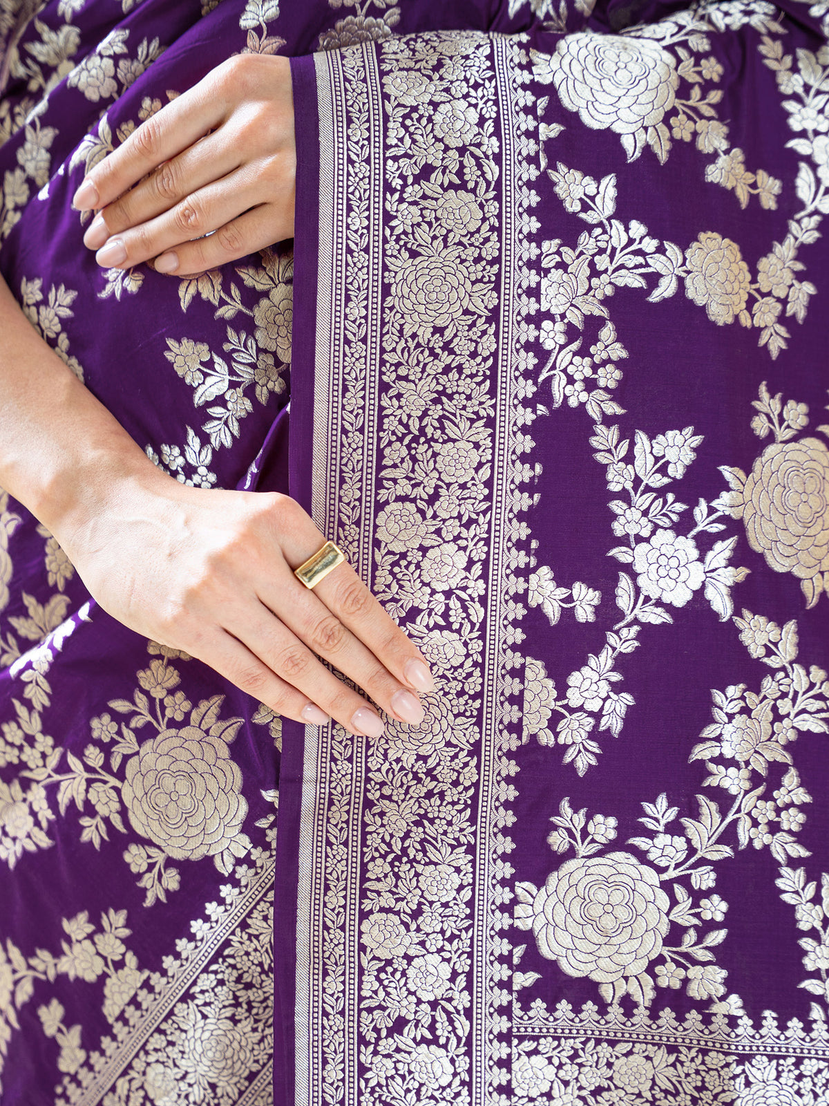 Dark Purple Jaal Katan Silk Handloom Banarasi Saree - Sacred Weaves