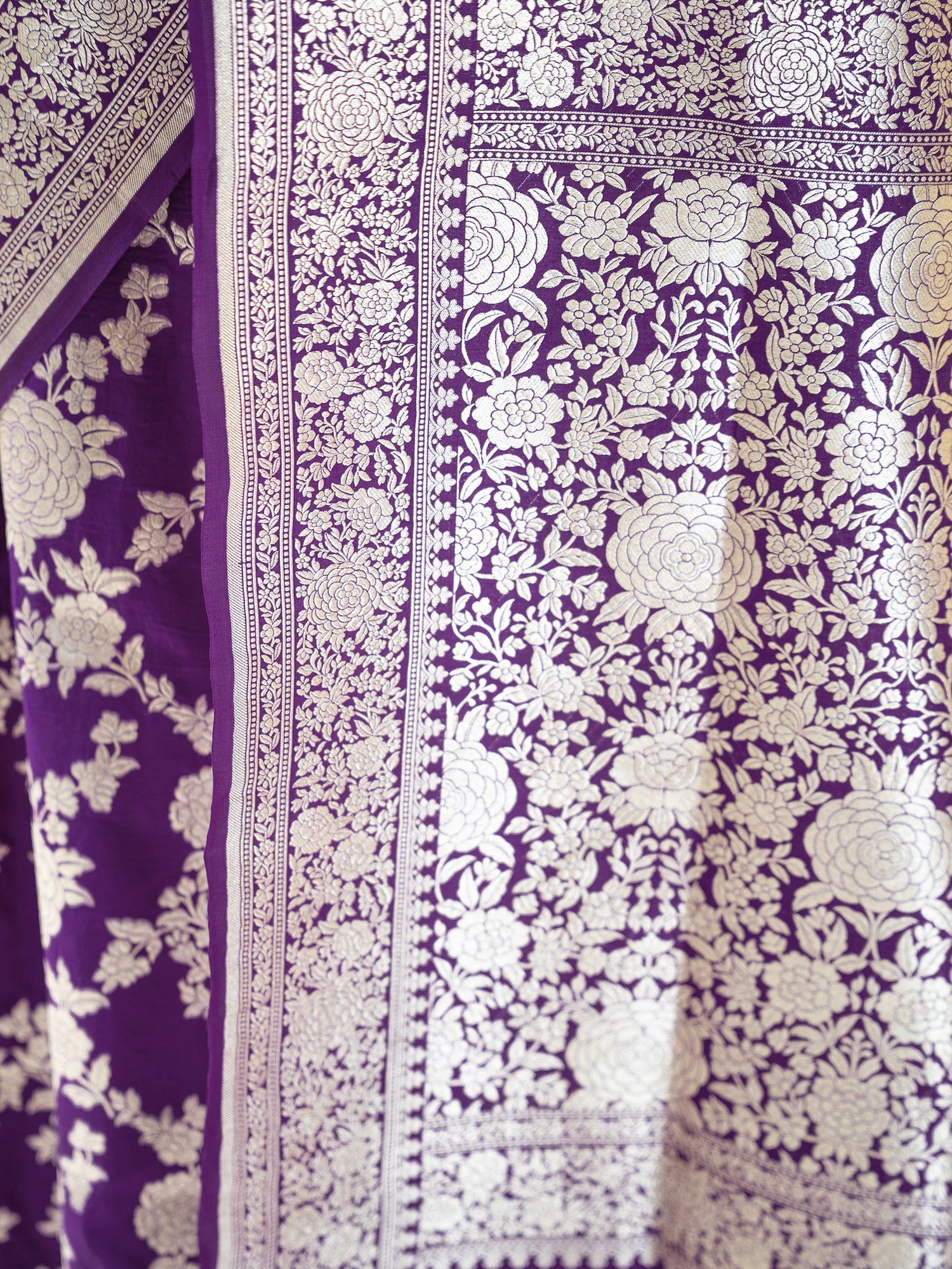 Dark Purple Jaal Katan Silk Handloom Banarasi Saree - Sacred Weaves