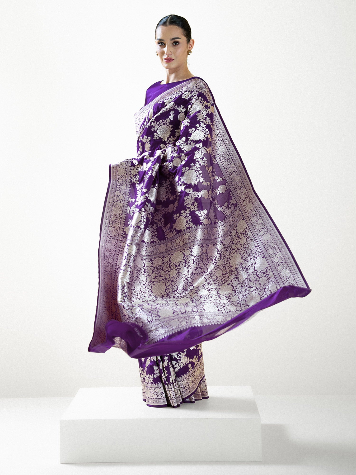 Dark Purple Jaal Katan Silk Handloom Banarasi Saree - Sacred Weaves