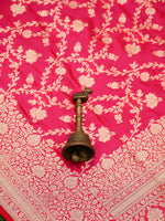 Pink Red Jaal Uppada Katan Silk Handloom Banarasi Saree - Sacred Weaves