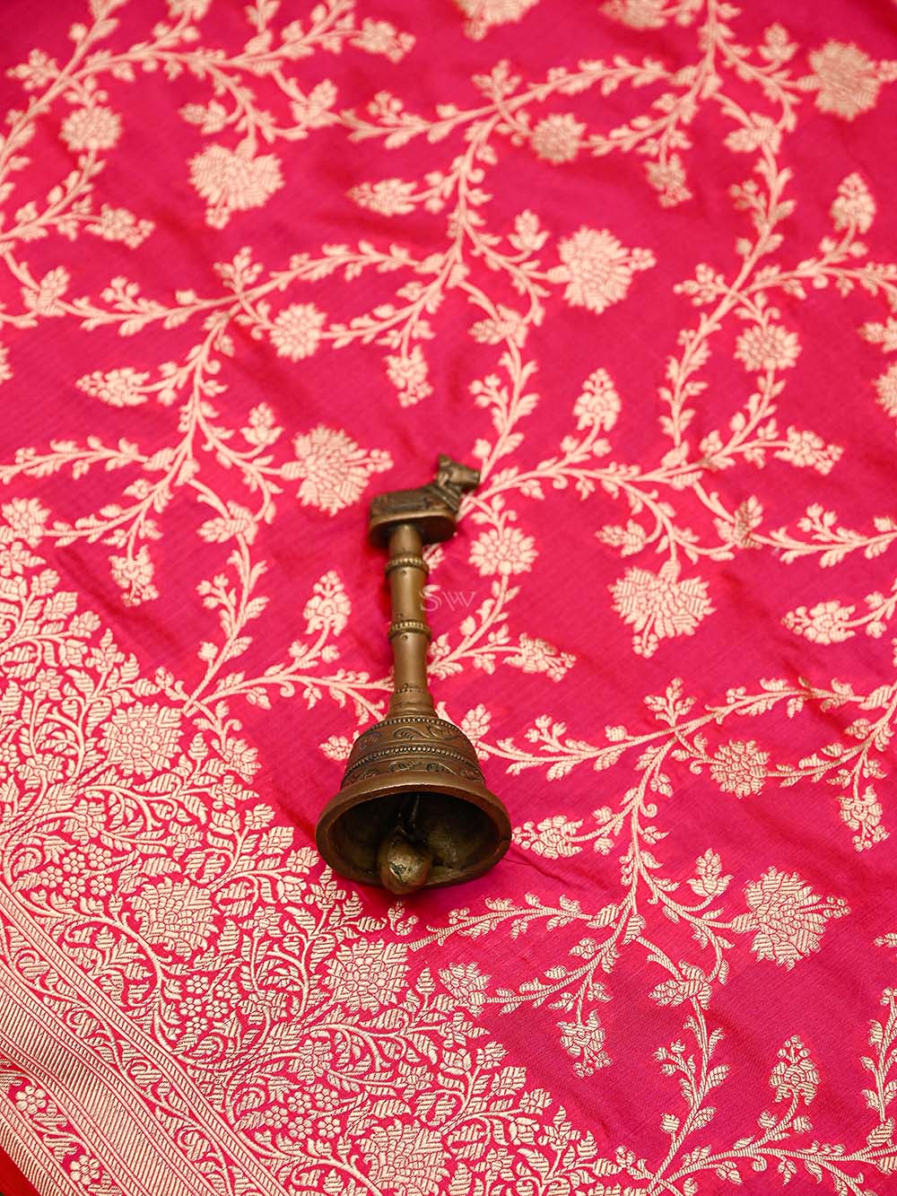 Pink Red Jaal Uppada Katan Silk Handloom Banarasi Saree - Sacred Weaves