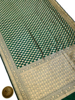Bottle Green Booti Katan Silk Uppada Handloom Banarasi Saree - Sacred Weaves