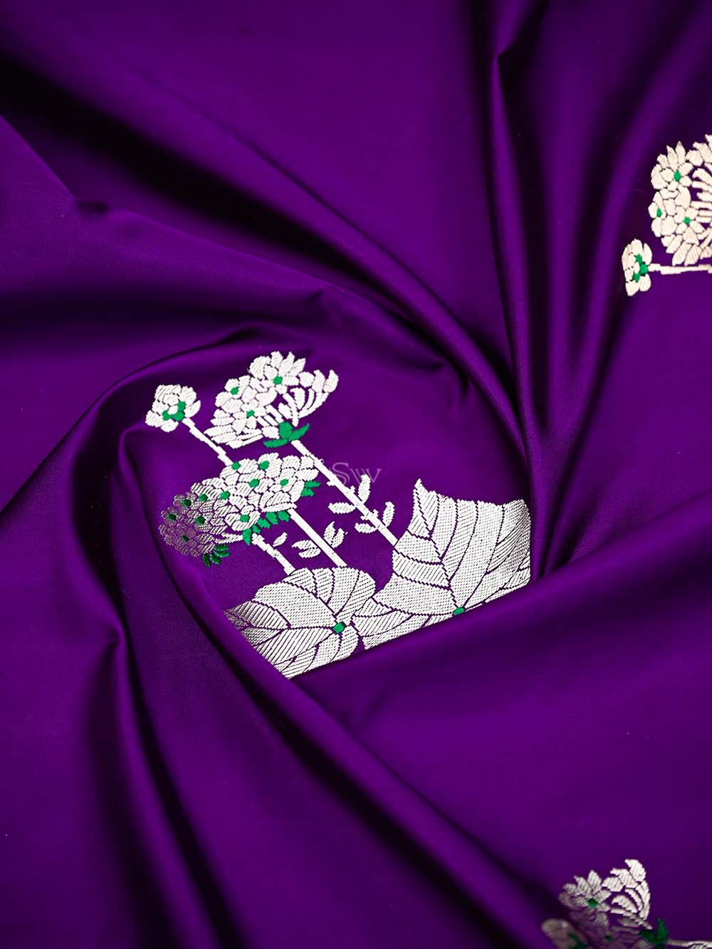 Purple Plain Satin Silk Handloom Banarasi Saree - Sacred Weaves